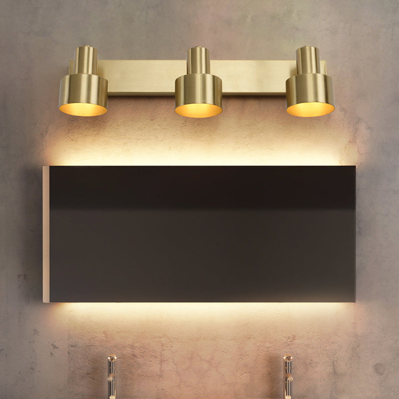 Rynx | Metal Brass Wall Vanity Light Cylinder 1/2/3-Lamp LED Traditionalist Wall Lamp Fixture for the Bathroom