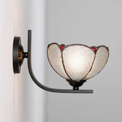 Rynx | Arc/curved arm wall lamp with cut glass shade 1 light Tiffany wall-mounted lamp in white/blue/clear for bedroom