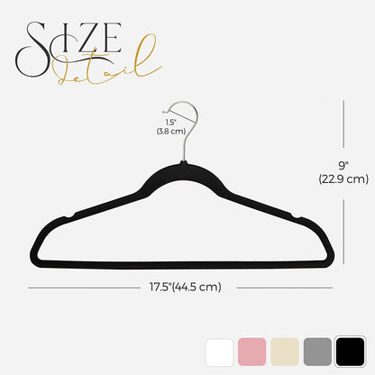 Rynx | 20/30/60 Pack Velvet Hangers - Premium Non-Slip Felt Hangers with Sturdy Black/White Finish - Heavy Duty Coat and Suit Hangers with Space-Saving 360° Rotating Rose Gold/Galvanized Metal Hook