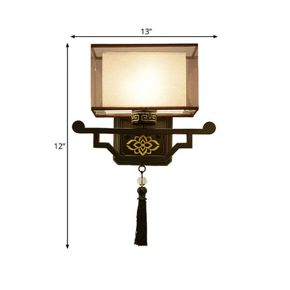 Rynx | Black 1 Light Wall Mount Light Traditional Fabric Rectangle Wall Lamp with Metal Back Plate