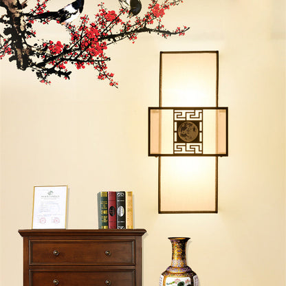Rynx | Fabric Rectangular Wall Lamp Classic 1 Light Bedside Sconces Light Fixture in White with Metal Frame