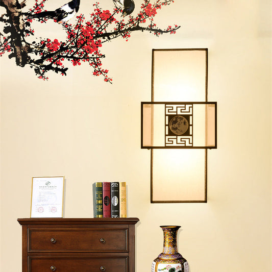 Rynx | Fabric Rectangular Wall Lamp Classic 1 Light Bedside Sconces Light Fixture in White with Metal Frame
