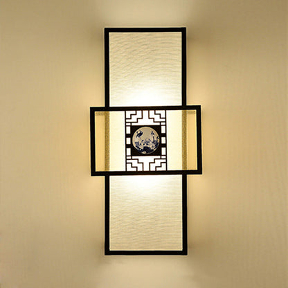 Rynx | Fabric Rectangular Wall Lamp Classic 1 Light Bedside Sconces Light Fixture in White with Metal Frame