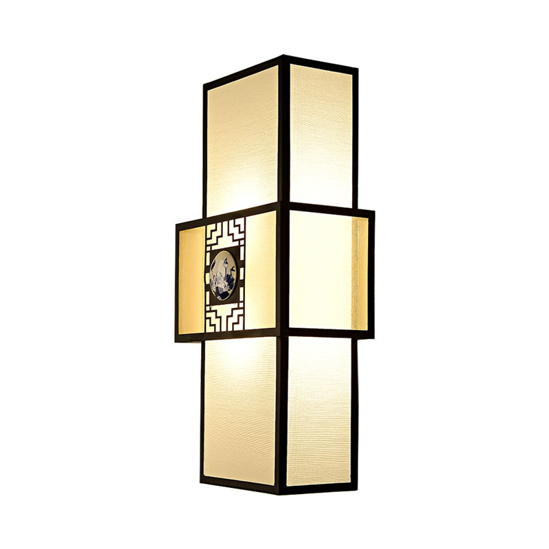 Rynx | Fabric Rectangular Wall Lamp Classic 1 Light Bedside Sconces Light Fixture in White with Metal Frame