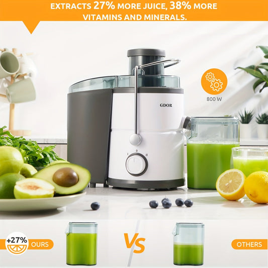 Rynx | 800W GDOR Power Centrifugal Juicer - 3" Wide Feed Chute, Dual Speed Settings, Anti-Drip, BPA-Free | Efficient Juice Maker for Fruits and Vegetables | Easy Cleaning, Compact Design - White