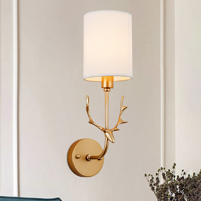 Rynx | Cylinder Living Room Wall Lighting Country Fabric Shade 1 Head Black/Brass Wall Lamp Fixture