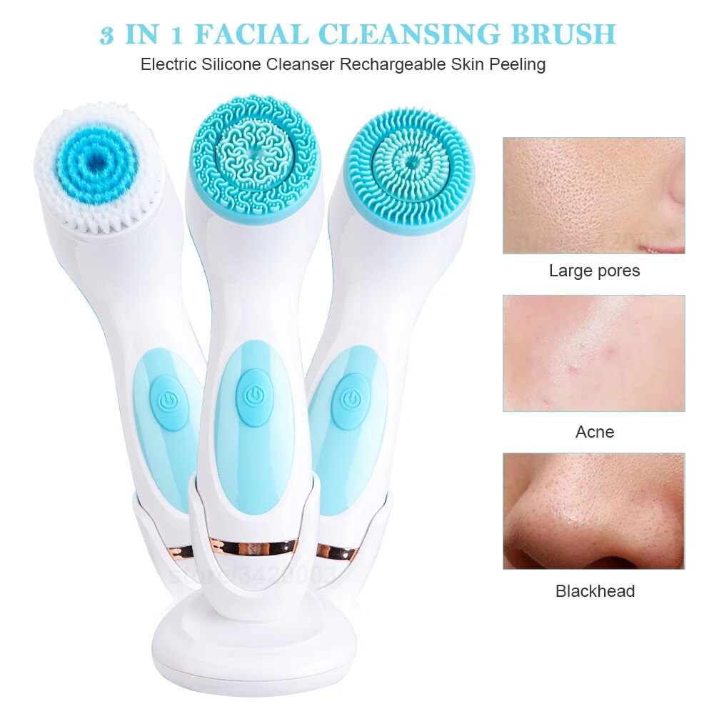 Rynx | 3-in-1 Sonic Rotating Facial Cleansing Brush: Waterproof, Rechargeable & Deep Cleaning Spa System