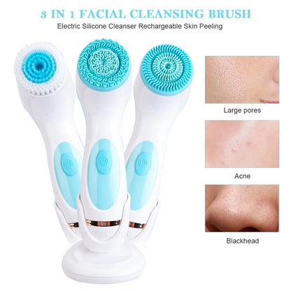 Rynx | 3-in-1 Sonic Rotating Facial Cleansing Brush: Waterproof, Rechargeable & Deep Cleaning Spa System