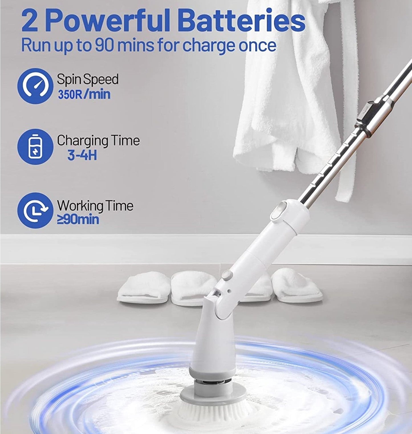 Rynx | telescopic electric rotating scrubber wireless 25-47in & 4 brush heads