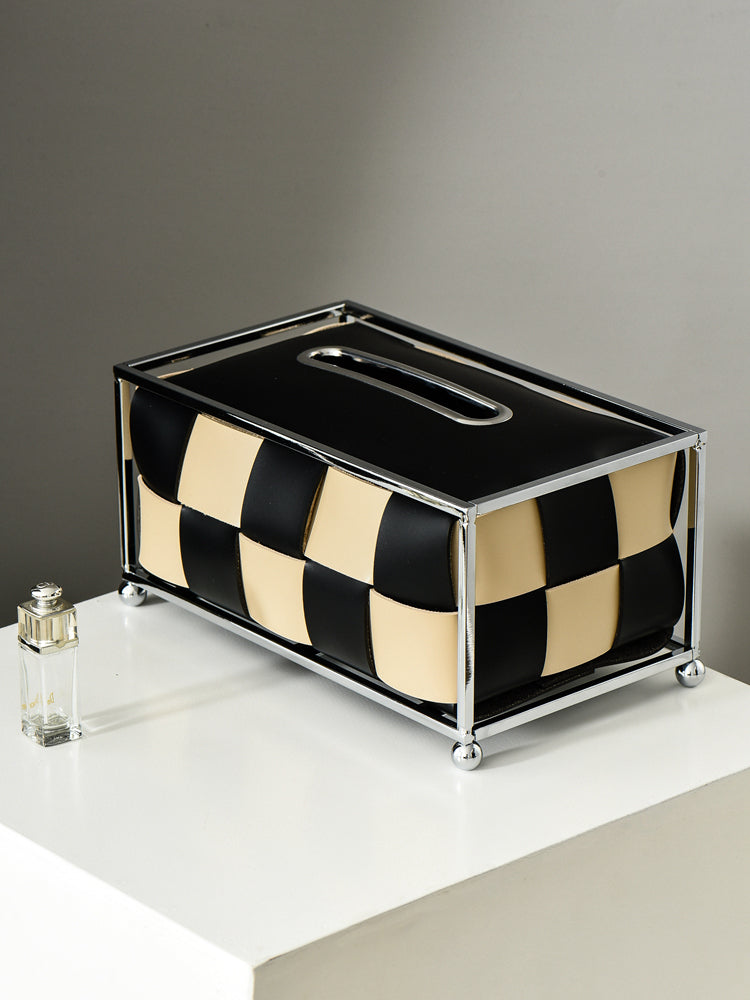 Rynx | light luxury style wrought iron leather chessboard tissue box living room woven paper box restaurant tissue storage box