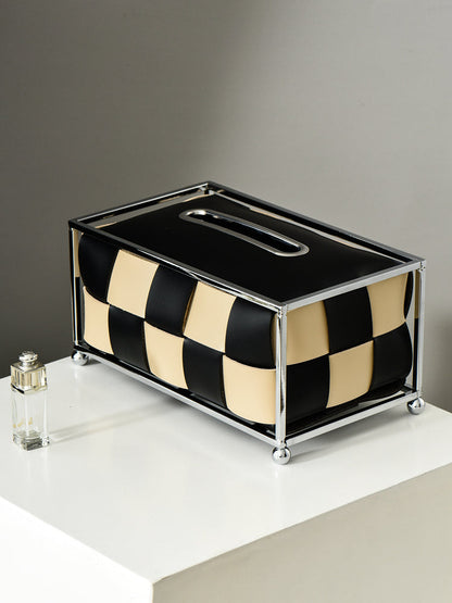 Rynx | light luxury style wrought iron leather chessboard tissue box living room woven paper box restaurant tissue storage box