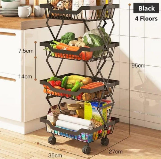 Rynx | Roll cart stackable fruit vegetable basket storage shelf 4 tiers
