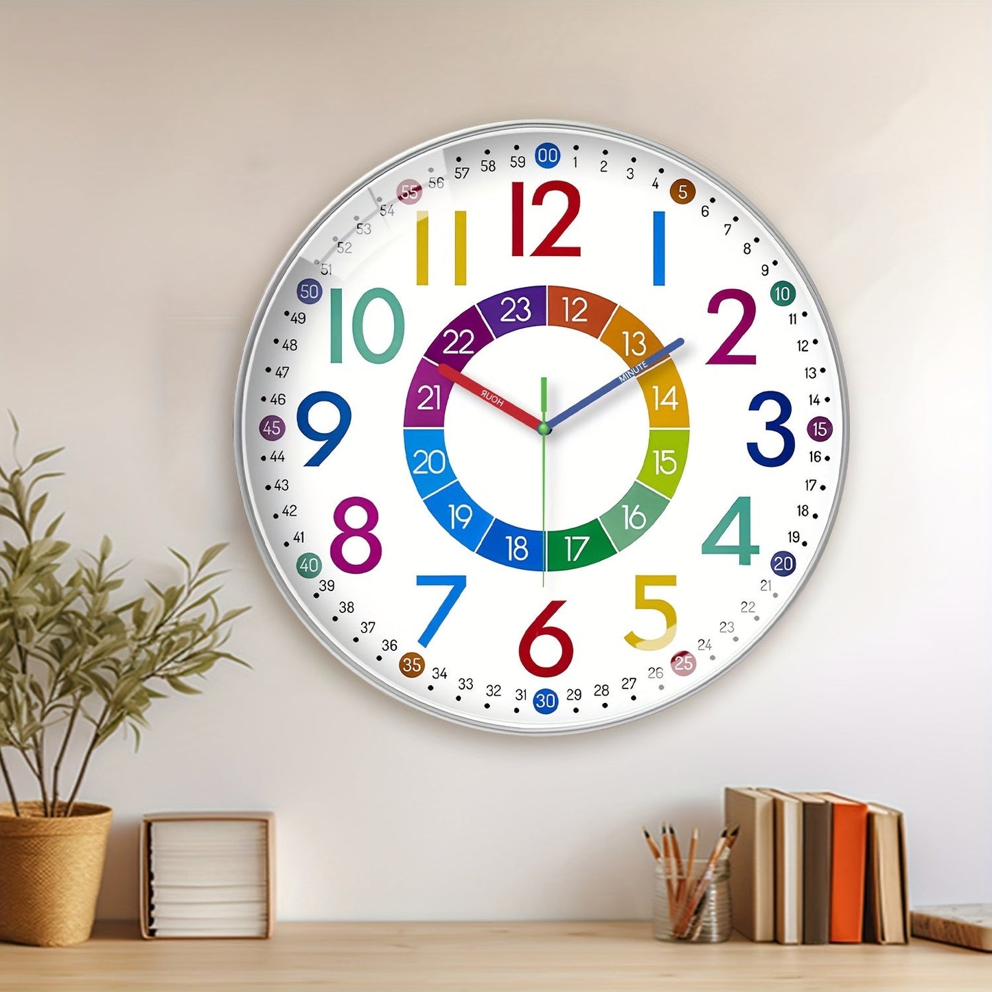 Rynx | Quiet Educational Wall Clock with Colorful Hands