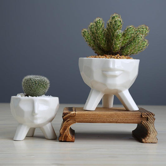 Rynx | FaciaBloom - 2-piece set White Ceramic Face Succulent Pots | Modern Design | Decor for Home & Office