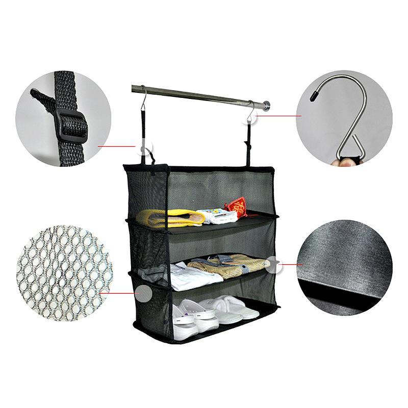 Rynx | 3-Layers Foldable Shelf Bag Multifunctional Thick Hook Travel Wardrobe Bag Storage Shelves