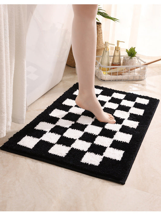 Rynx | Gray and White Checkered Ultra Soft Bathroom Rug, Multiple Sizes Bathroom Rug, Simple Soft Plush Water-Absorbent Mat, Machine Washable, Non-Slip Toilet Mat, Black and White Thick Bathroom Rug, Art Bathroom Rugs, Best Bathroom Rugs