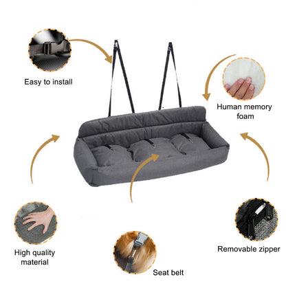 Rynx | Large Travel Safety Dog Car Back Seat Bed with Seat Belt