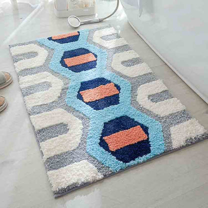 Rynx | White Blue Orange Gray Geometric Bath Mat