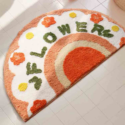 Rynx | Pink and white flowers semicircle bathroom mat