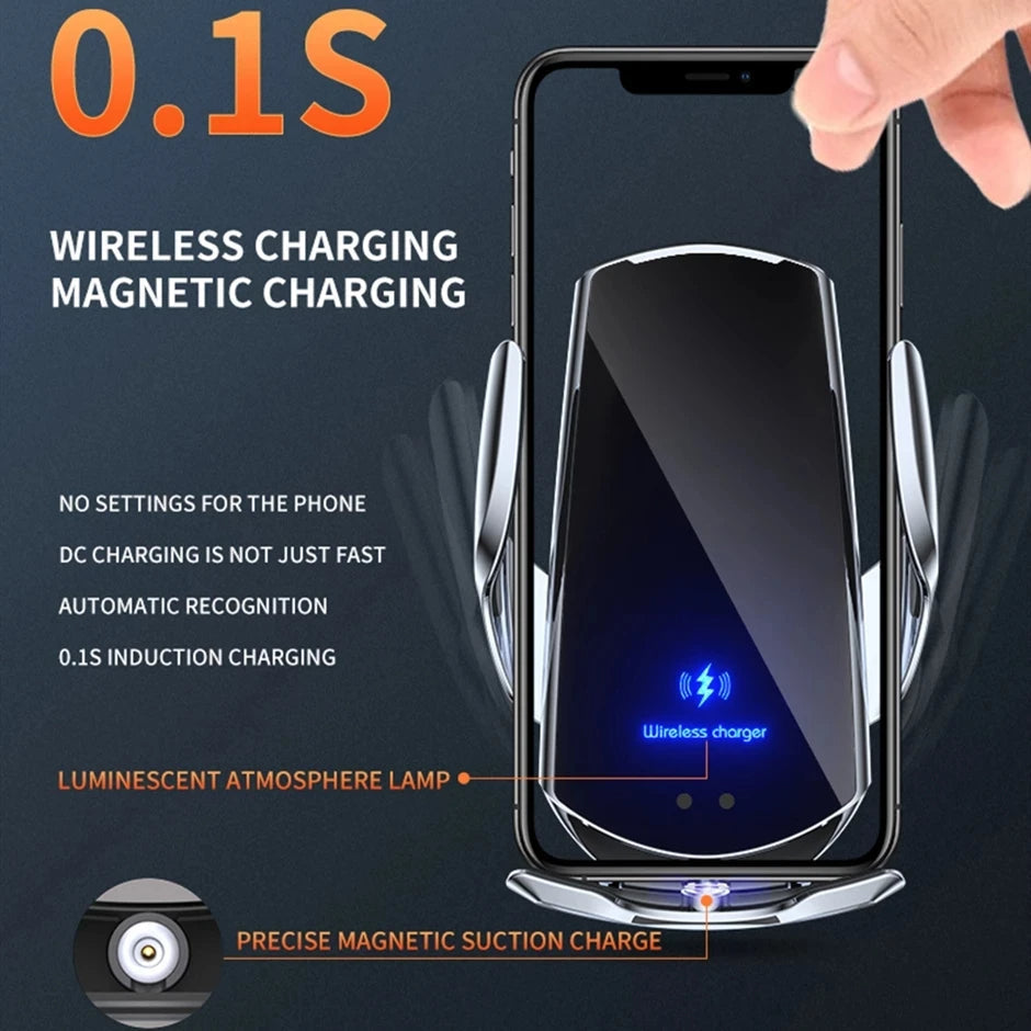 Rynx | 2-in-1 Wireless Car Charger & Phone Holder Automatic Clamping - Fast Charging Secure Universal Compatibility Adjustable & Practical