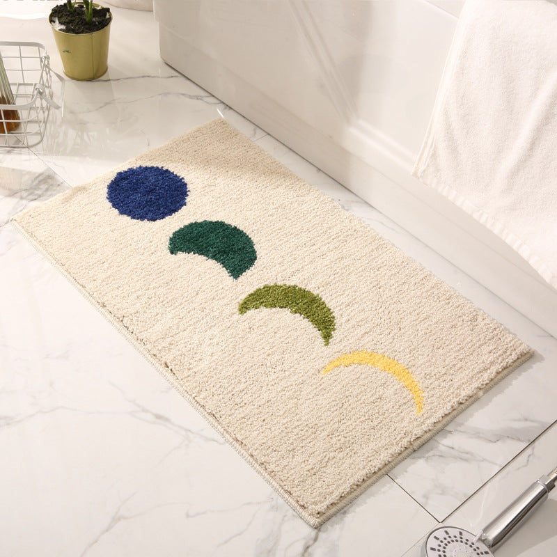 Rynx | Moon Phase Bath Mat Beige Background, Bathroom Rug, Soft Plush Water-absorbent Mat, Machine Washable
