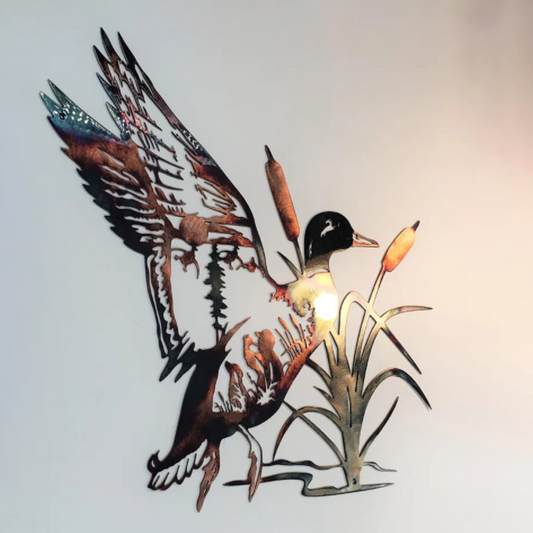 Rynx | Solo Mallard Hunting & Trout Fishing Scene Creative Metal Wall Art Craft