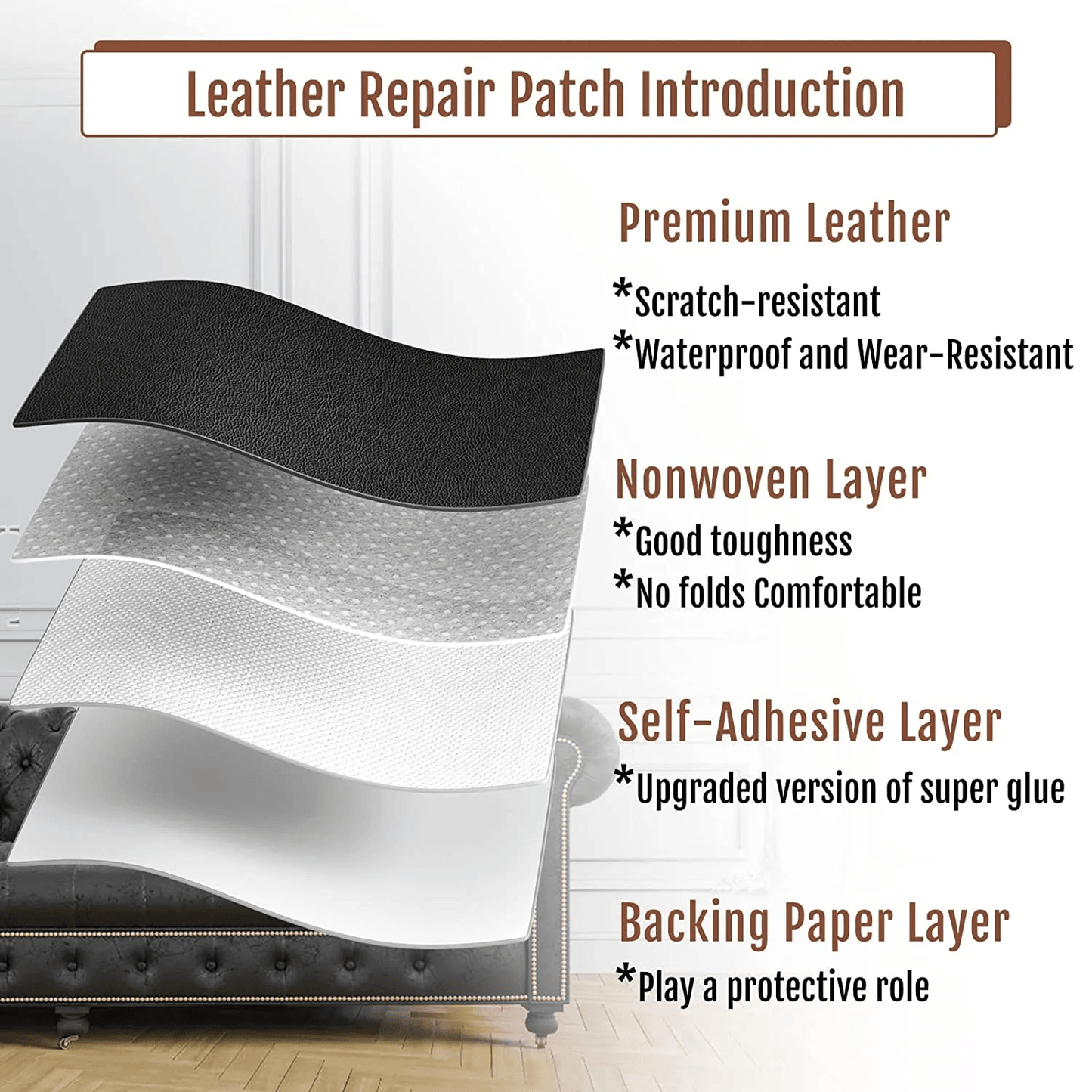 Rynx | Jumbo XL Luxe Litchi Leather Repair Stickers - Stylish Solutions for Elegant Furniture Repairs