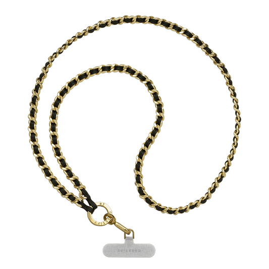 Rynx | Leather chain shoulder strap - Black in champagne gold