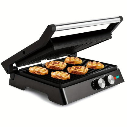 Rynx | 180-Degree 3-in-1 Electric Indoor Grill and Panini Press - Non-Stick Cooking Plates, Floating Hinge, Grease Tray