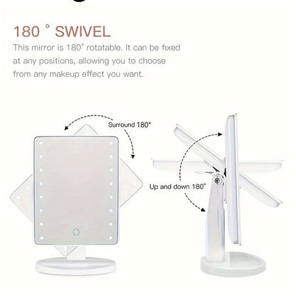 Rynx | 16 LED Lighted Makeup Mirror – Touch Screen Vanity Mirror, Battery and USB Powered, Adjustable Brightness, Portable Desktop Mirror for Dormitory and Bedroom ( Not Rechargeable )
