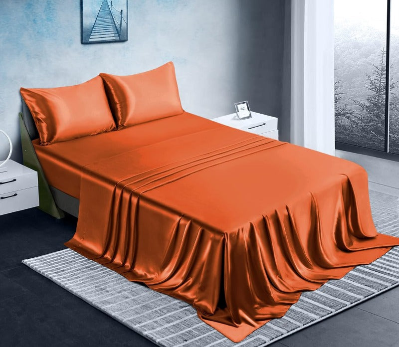 Rynx | Soft Silk Satin Sheet Set, Luxury Bedding Set (1 Satin Fitted Sheet with Elastic, 1 Satin Flat Sheet, 2 Satin Pillowcases (Twin/1 Pillowcase)