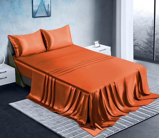Rynx | Soft Silk Satin Sheet Set, Luxury Bedding Set (1 Satin Fitted Sheet with Elastic, 1 Satin Flat Sheet, 2 Satin Pillowcases (Twin/1 Pillowcase)