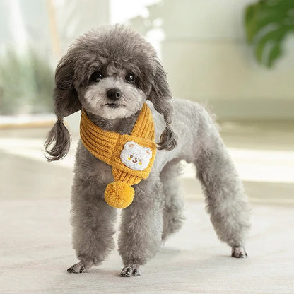 Rynx | Dog Knitted Scarf with Fuzzy Pompom - Winter Neck Warmer Bandana for Pets