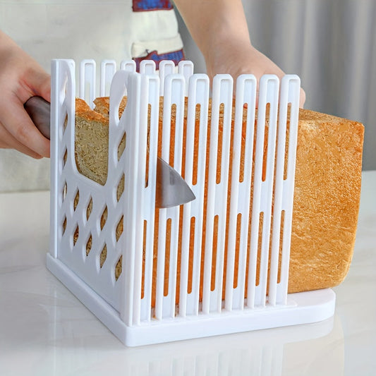 Rynx | Adjustable Bread Slicer - Foldable White Plastic Toast Cutting Guide for Uniform Loaf Slicing in Home Kitchen