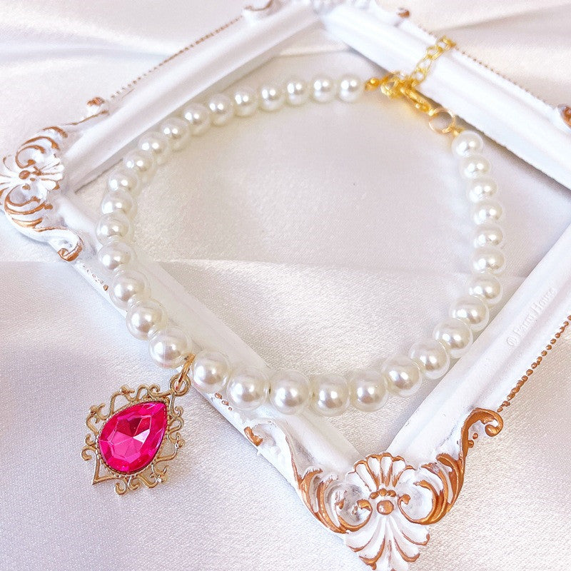 Rynx | Adjustable Pearl Pet Collar with Rhinestone Charm for Cats and Dogs