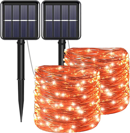 Rynx | July 4 patriotic home decorations outdoor lights - Red White Blue solar string lights, 2-pack each 100 LED 33 feet