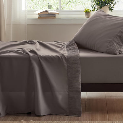 Rynx | 4 Piece Luxurious Microfiber Sheet Set – 14" Deep Pocket, Pinch Pleat Design, Shrink and Fade Resistant, Soft and Comfortable Bedding with Pillowcase, Flat and Fitted Sheets, All-Season Dorm Bedding