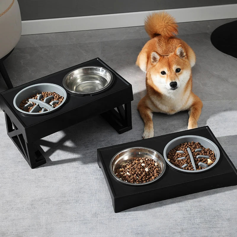Rynx | Adjustable Double Elevated Dog Bowls with Slow Feeder and Non-Slip Stand