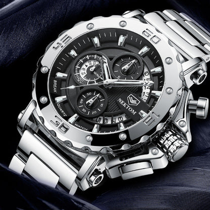 Rynx | Men's sturdy steel bracelet waterproof luminous quartz watch