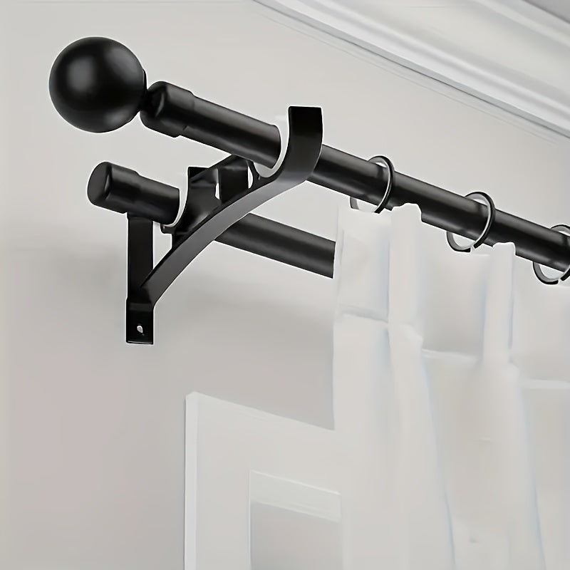 Rynx | 2 Sets Heavy Duty Curtain Rod Brackets - Black Metal Double Holder Hooks, Includes 4 Screws, Supports Up to 50kg