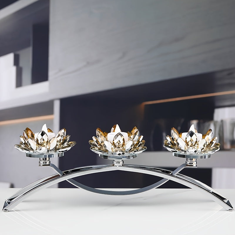 Rynx | 3-Armed Crystal Lotus Candle Holder - Elegant Table Decoration