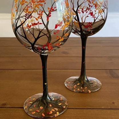 RYNX | Four Seasons Tree Wine Glasses - Hand Painted Art