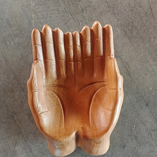 Rynx | HandServe-Presentation Bowl - Hand-Carved Wooden Hands for Crystal Display