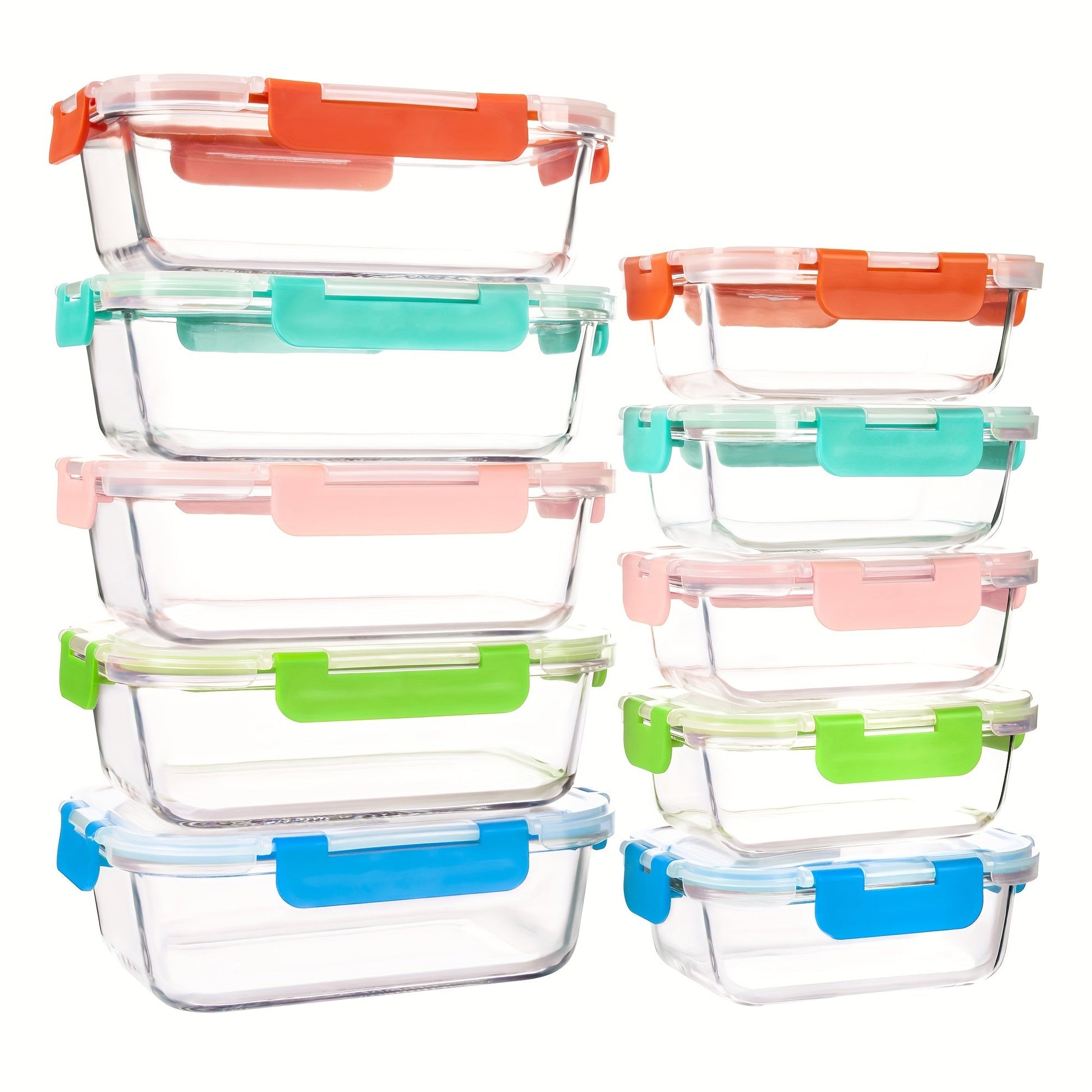 Rynx | 10-Pack Glass Meal Prep Containers Set with Airtight Lids – Durable Food Storage & Glass Lunch Boxes for Home, Kitchen, Office Multicolor