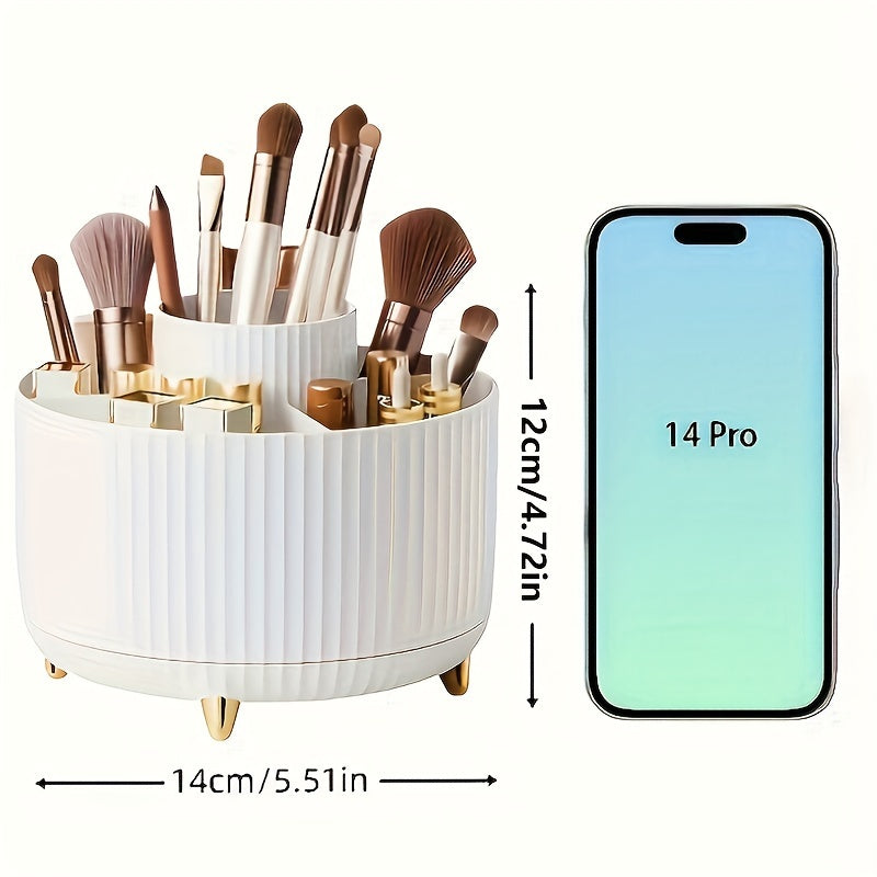 Rynx | 360° Rotation Make-up Organizer – Durable Plastic Cosmetic Storage Box with 5 Compartments