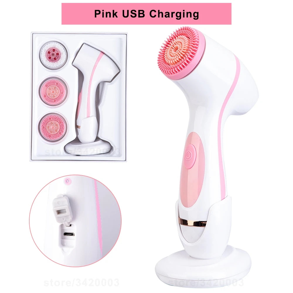 Rynx | 3-in-1 Sonic Rotating Facial Cleansing Brush: Waterproof, Rechargeable & Deep Cleaning Spa System