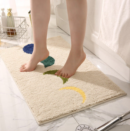 Rynx | Moon Phase Bath Mat Beige Background, Bathroom Rug, Soft Plush Water-absorbent Mat, Machine Washable