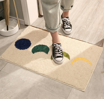 Rynx | Moon Phase Bath Mat Beige Background, Bathroom Rug, Soft Plush Water-absorbent Mat, Machine Washable