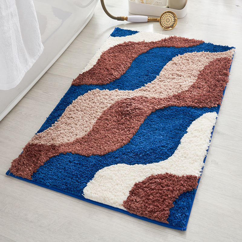 Rynx | White Blue Brown Waves Bath Mat