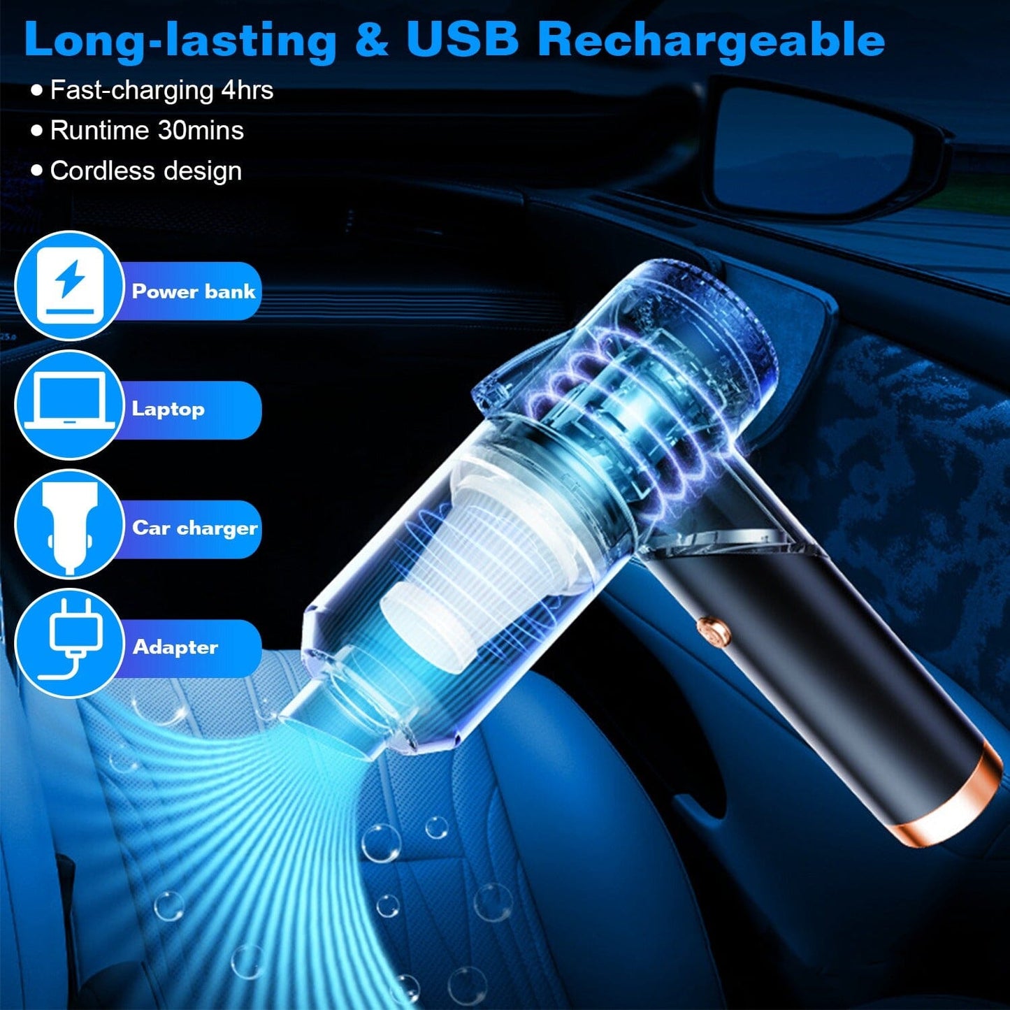 Rynx | 3-in-1 120W Portable Range Vacuum Cleaner with Brush Nozzle